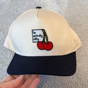 Cream and Black Cap with Cherry Embroidery